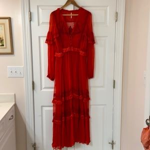 Red embroidered evening dress